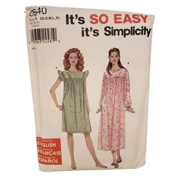 Simplicity 9540 Sewing Pattern Misses Nightgown Size XS-XL UNCUT Vintage Style - Picture 6 of 6